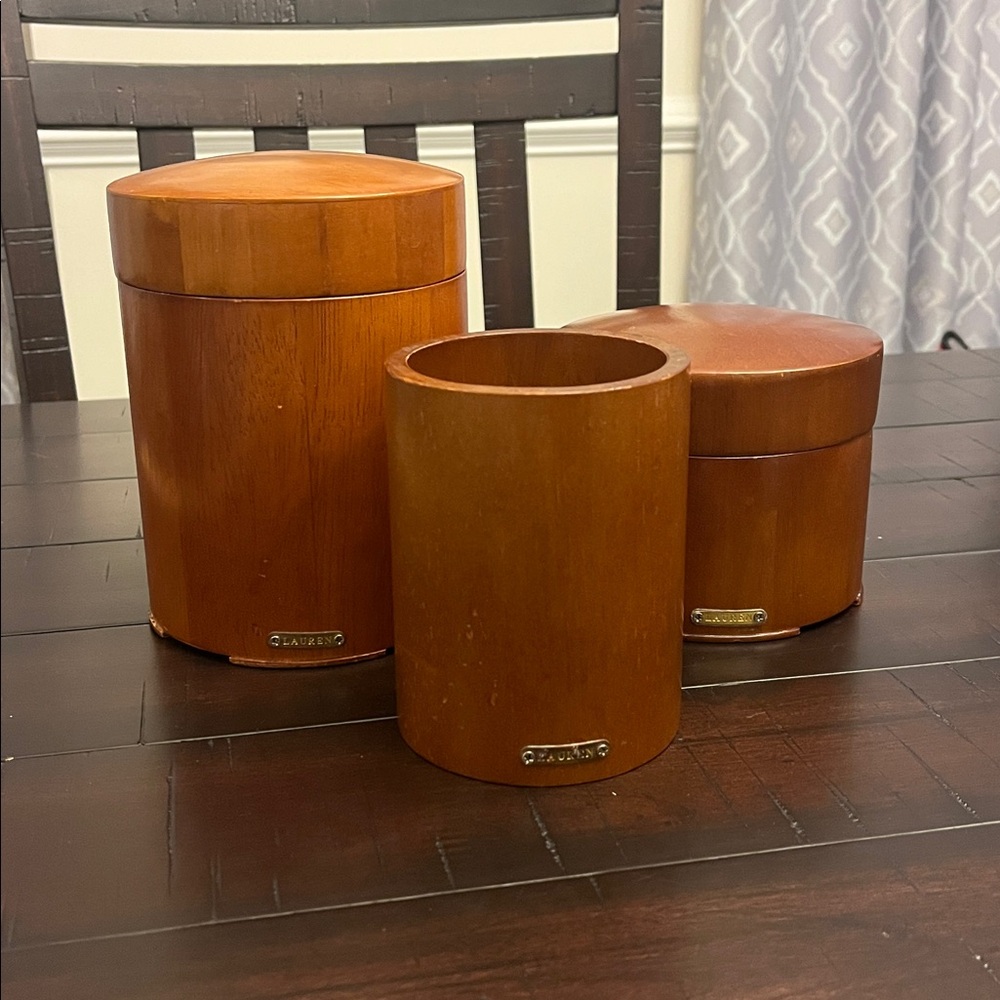 Lauren Ralph Lauren Canister Set of 3 Wood Round Vintage Storage Decoration